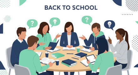 Diverse Students Studying Together At Round Table For Back To School Season