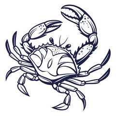 Stylized Dark Blue Crab with Large Claws on a White Background