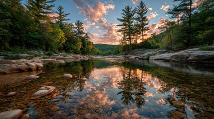 Serene river reflections at sunset