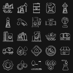 Icon set of oil industry. Oil Industry elements. Icon in chalk style.