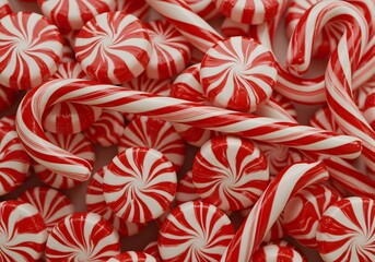 Festive Red and White Candy Arrangement Featuring Peppermint Swirls and Striped Treats