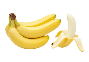 Fresh Ripe Yellow Bananas: A Healthy Bunch and Peeled Fruit Isolated on White Background