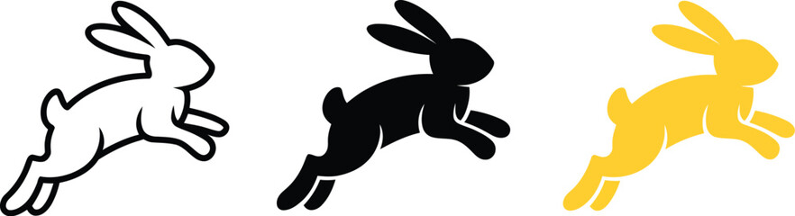 Dynamic rabbit leaping forward in stylish silhouette designs