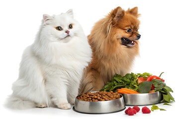 Obraz premium White cat and a brown dog are sitting next to each other