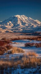 Snowy mountain peak over a winter landscape
