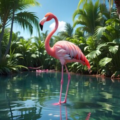 Fototapeta premium Exotic Flamingo in Lush Green Jungle Setting