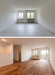 Fototapeta premium Empty apartment before and after renovation