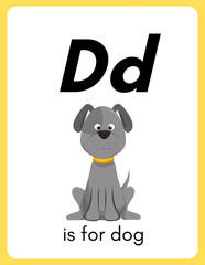 Adorable Letter D and Dog Flashcard for Preschool and Classroom