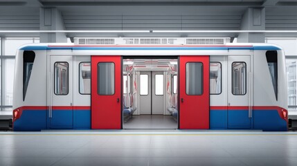 Modern Subway Train with Open Doors at Station Platform, Ready for Passengers and Urban Commute