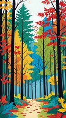 Scenic Path in a Vibrant Autumn Forest with Multicolored Leaves