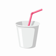 A simple illustration of a white paper cup with a pink bent straw, suitable for beverage and fast food concepts on a clean background.