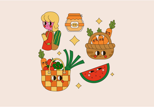 Yellow Flat Design Local Farmer's Market Asset Illustration