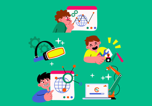 White Flat Tech Startup Asset Illustration