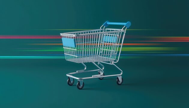 Shopping Cart with Colorful Motion Blur Background Keywords: shopping cart, supermarket trolley
