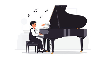 Elegant Young Man Playing Grand Piano Performing Musical Composition
