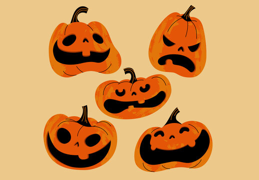 Orange Hand Drawn Pumpkin Carving Asset Illustration