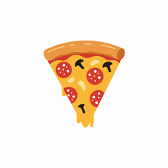 Delicious Cartoon Pizza Slice Illustration with Pepperoni and Melting Cheese on White Background
