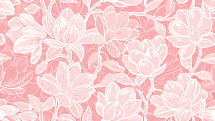 Fototapeta premium Aesthetic floral pattern with magnolia flowers in shades of pink and white creating a soft design