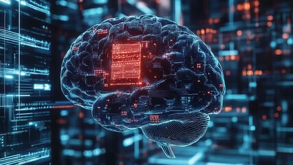 Artificial intelligence brain processing data in server room - Powered by Adobe