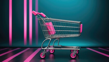 Shopping Cart with Pink Wheels and Vertical Light Stripes