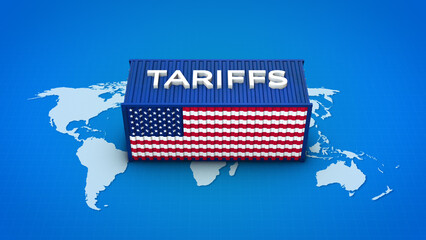 U.S. Flag Shipping Container Over World Map