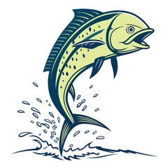 Fototapeta premium Mahi Mahi Fish Jumping out of Ocean Water Cartoon Illustration Style