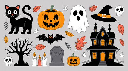 Spooky Halloween Clipart Collection with Pumpkins, Ghosts & Haunted House