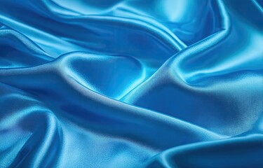 Fototapeta premium Smooth, flowing, light-blue silk fabric with soft folds