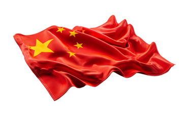Chinese National Flag Flying in the Wind, Symbol of National Pride and Cultural Identity, Red and Yellow Colors