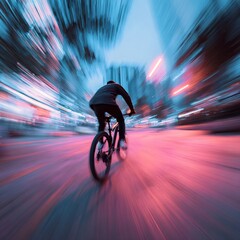Man on a skateboard with a professional camera, motion blur effect evokes speed and determination.