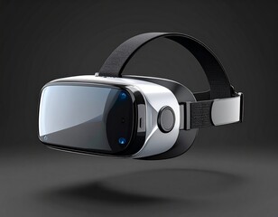 Floating VR headset on black background for virtual reality and gaming concept. Generated image