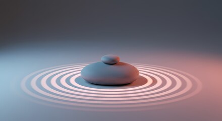 Naklejka premium Serene Generative AI Wallpaper: Balanced Stones, Concentric Circles, Soft Lighting