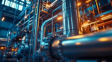 Obraz premium Complex Industrial Piping System with Metal Pipes and Valves