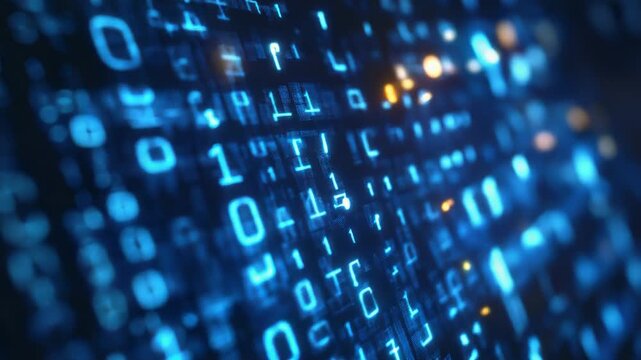 Binary code stream flowing on dark background