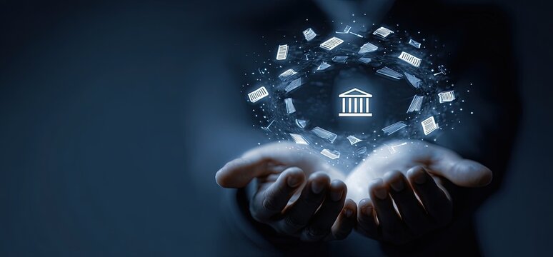 Digital Bank Icon Held in Hands