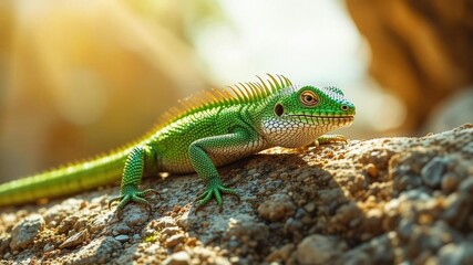 Sun-Drenched European Green Lizard Resting