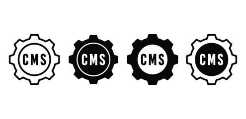 Black and White CMS Gear Icons Set Vector Design Illustration Collection Isolated