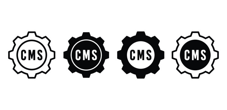 Black and White CMS Gear Icons Set Vector Design Illustration Collection Isolated