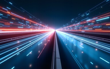 Innovative digital highway where luminous data streams rush forward, reflecting the speed of modern communication networks. High quality