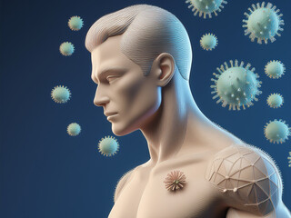 男性と周りを浮遊しているウイルス