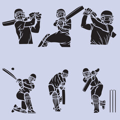 Collection of diverse cricket players in action poses