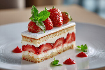 Fraisier strawberry cake in modern Parisian kitchen