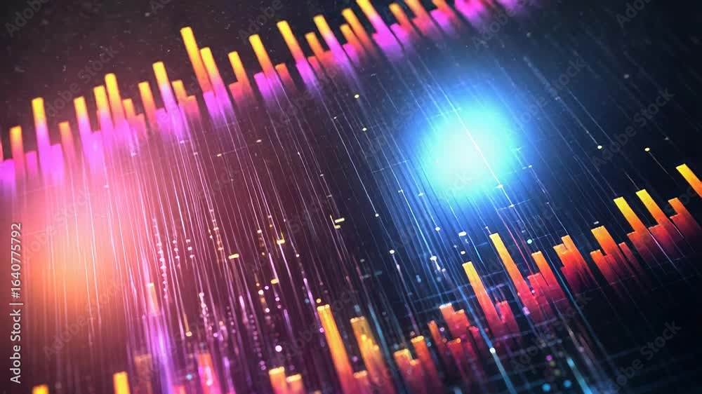 Wall mural colorful glowing lines representing digital data flowing on grid background