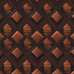 A decorative wooden surface with a repeating diamond-shaped marquetry pattern in two contrasting wood tones.