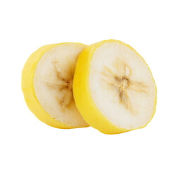 banana slices on white background, close-up