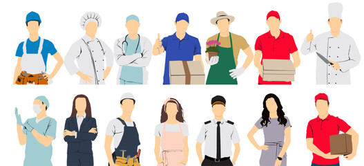 set of different people with different jobs profession occupation isolated half length