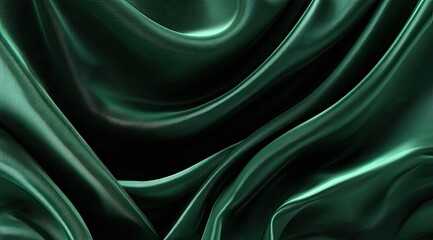 Fototapeta premium Deep emerald green silk drapes in flowing folds