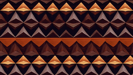 A decorative wooden surface with a repeating diamond-shaped marquetry pattern in two contrasting wood tones.