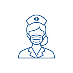 Line art illustration of a nurse wearing a protective face mask.