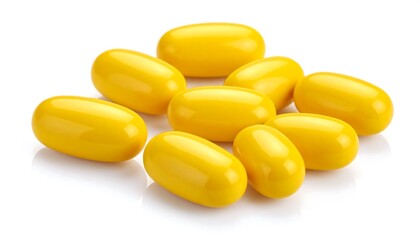 Vibrant Yellow Pills with Capsules, Medicine, Isolated on White, and Health Concept.